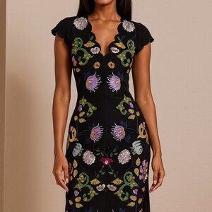 Foxidox Black Imbroidered Cup Sleeves L Dress